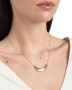 Gold Capped Crescent Necklace- Dusty Rose