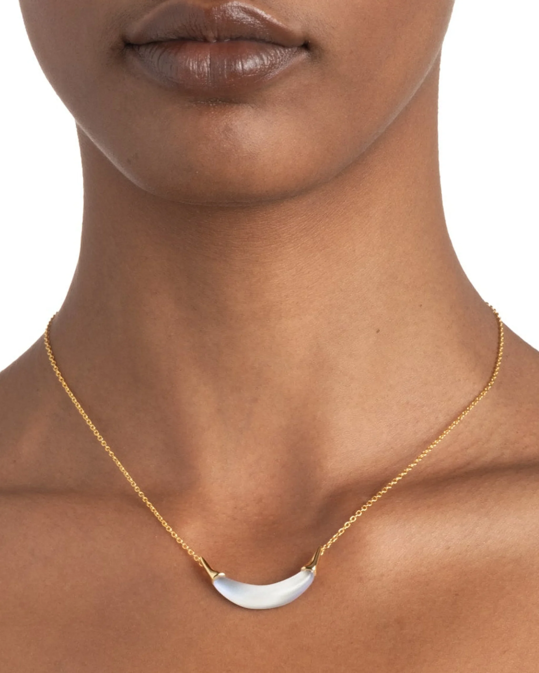 Gold Capped Crescent Necklace- White Opal