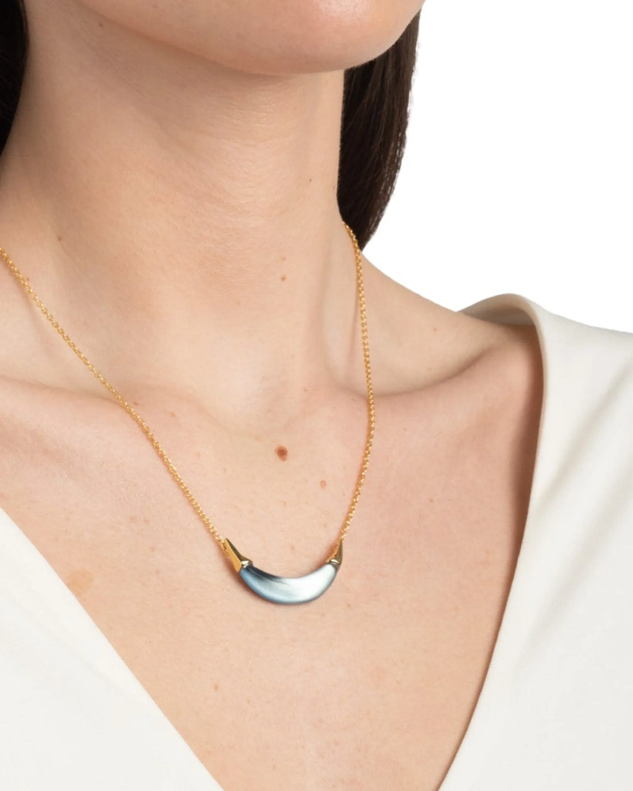Gold Capped Crescent Necklace- Metallic Sky