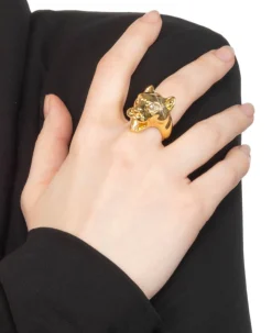 Gold Panther Visage Ring
