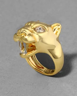 Gold Panther Visage Ring