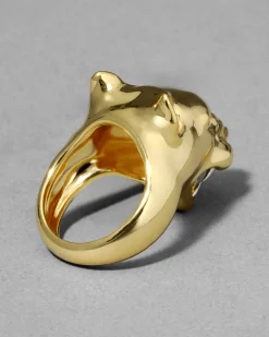 Gold Panther Visage Ring