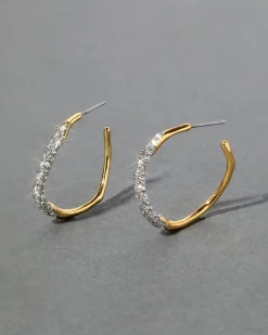 Gold Two Tone Pave Hoop Earring