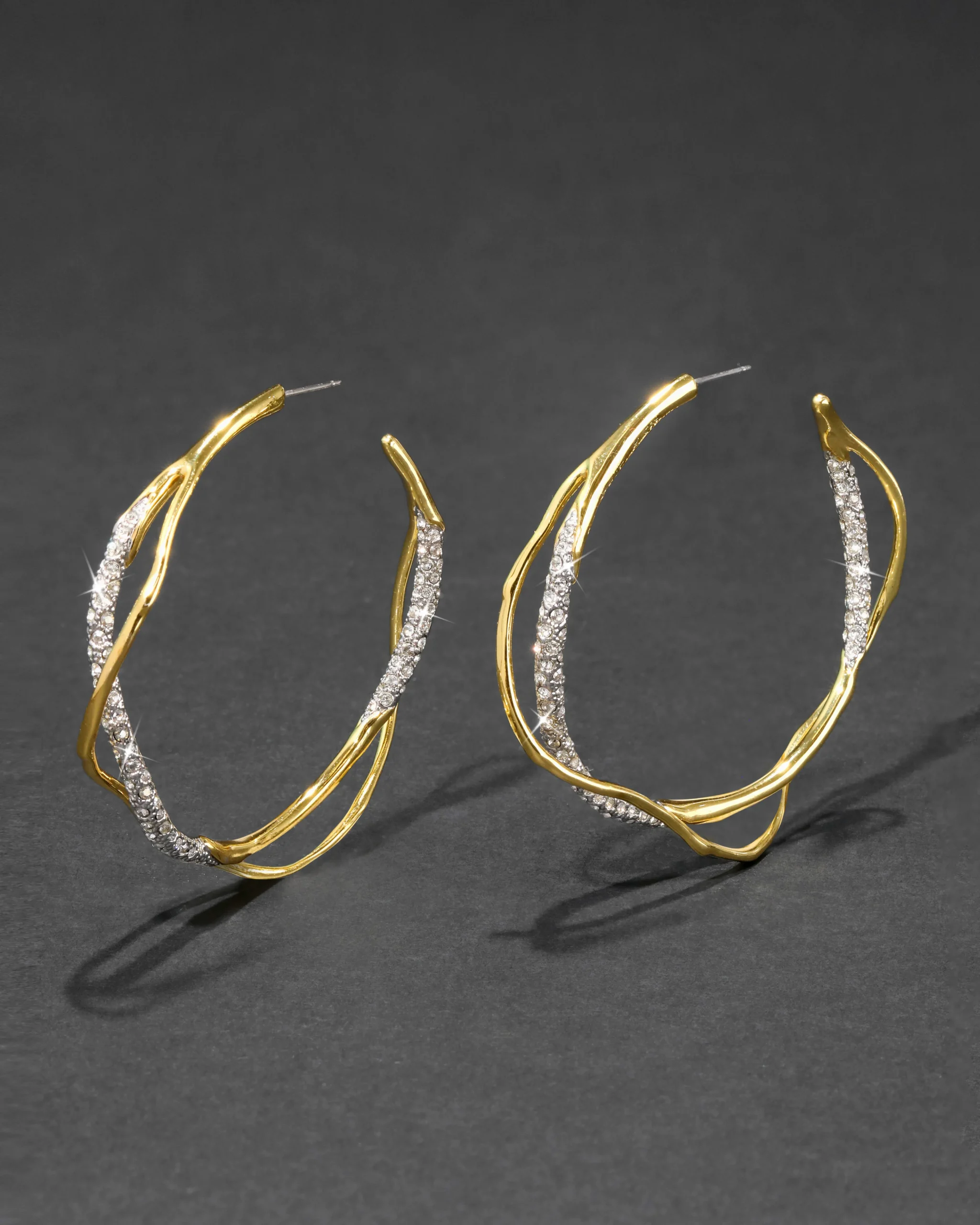 Intertwined Gold Two Tone Pave Hoop Earring