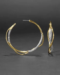 Intertwined Gold Two Tone Pave Hoop Earring