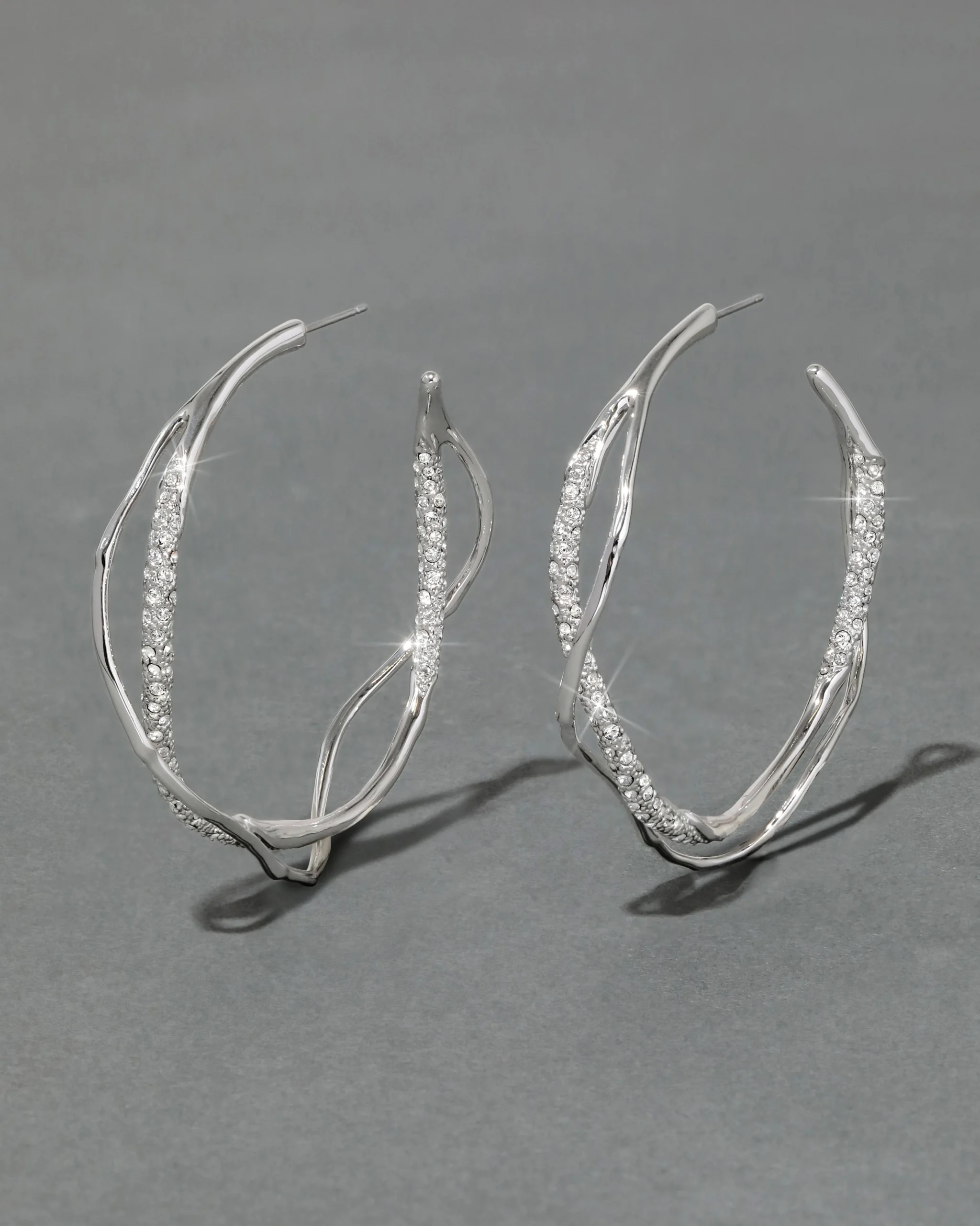 Intertwined Silver Pave Hoop Earring