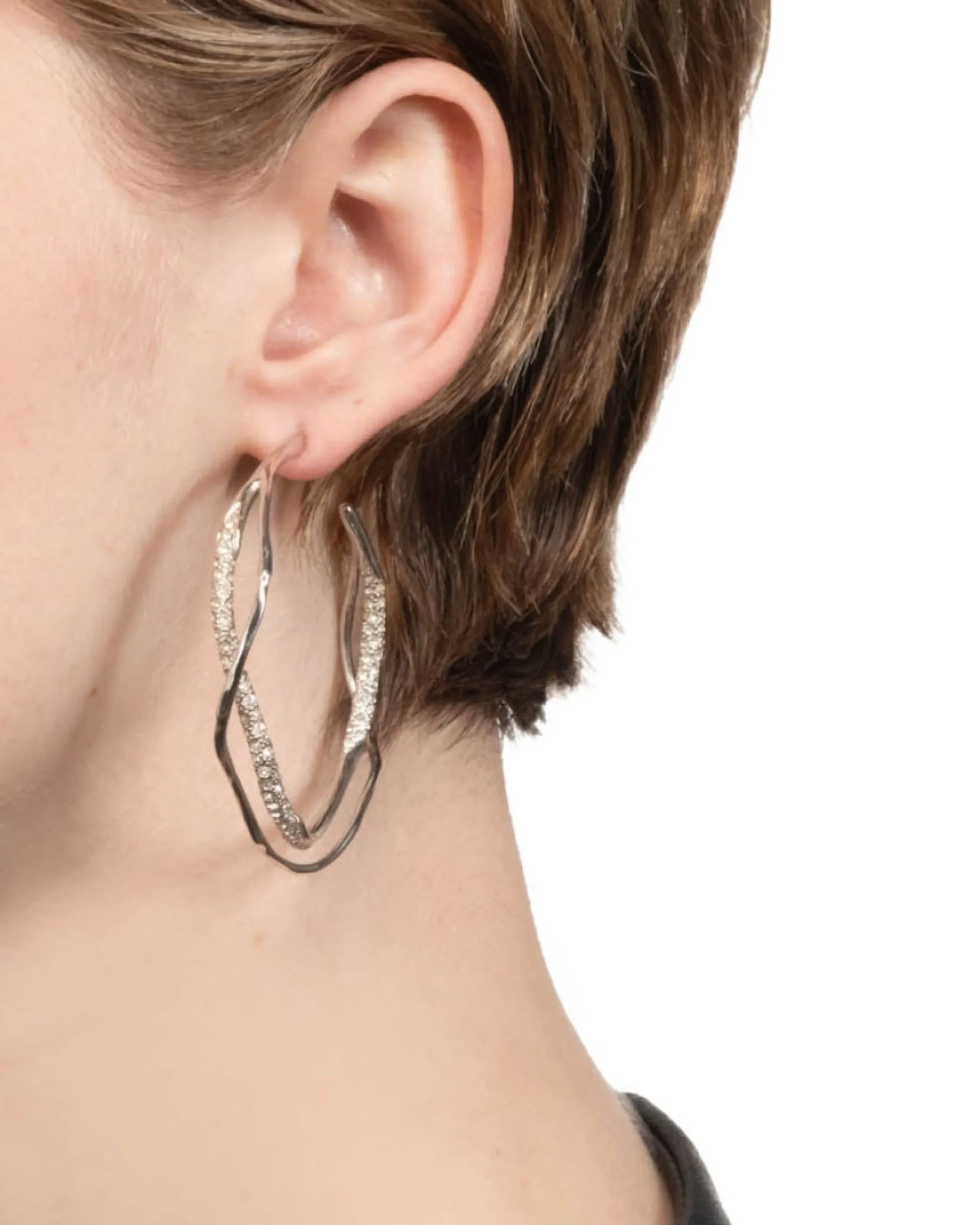 Intertwined Silver Pave Hoop Earring