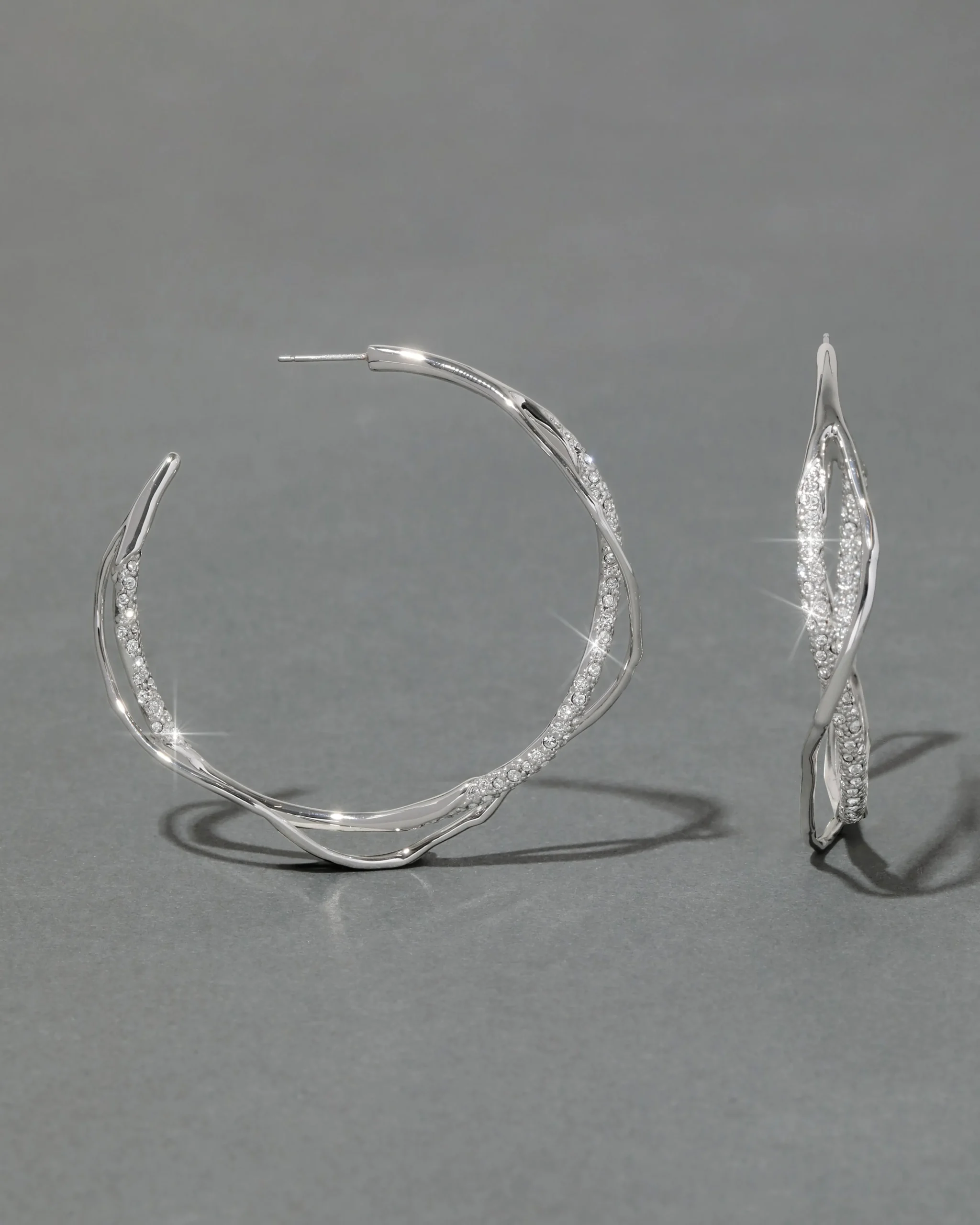 Intertwined Silver Pave Hoop Earring