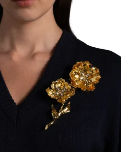 Jardin Gold Stemmed Rose Pin