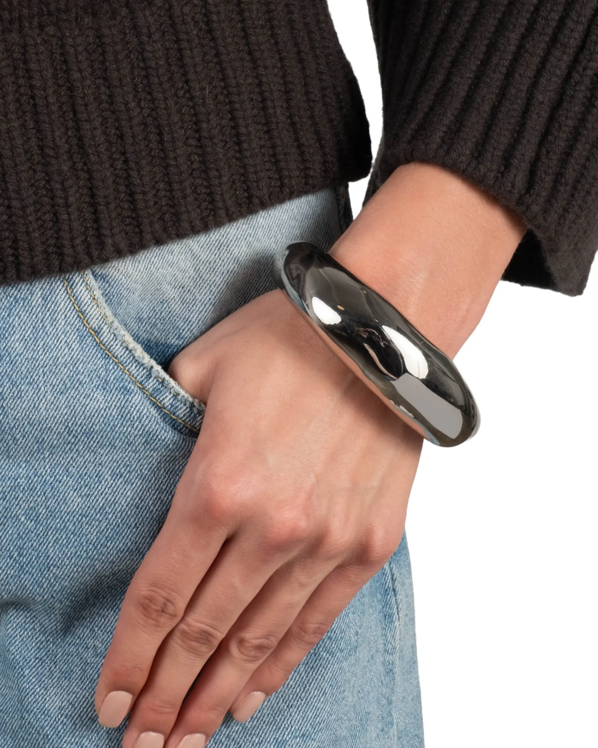 Large Molten Hinged Cuff - Silver