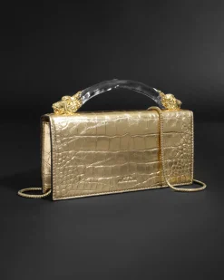 Lioness Top Handle Clutch- Gold