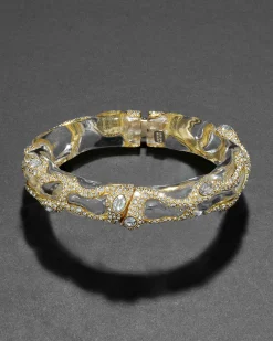 Liquid Lucite Crystal Pave Hinge Bracelet- Clear