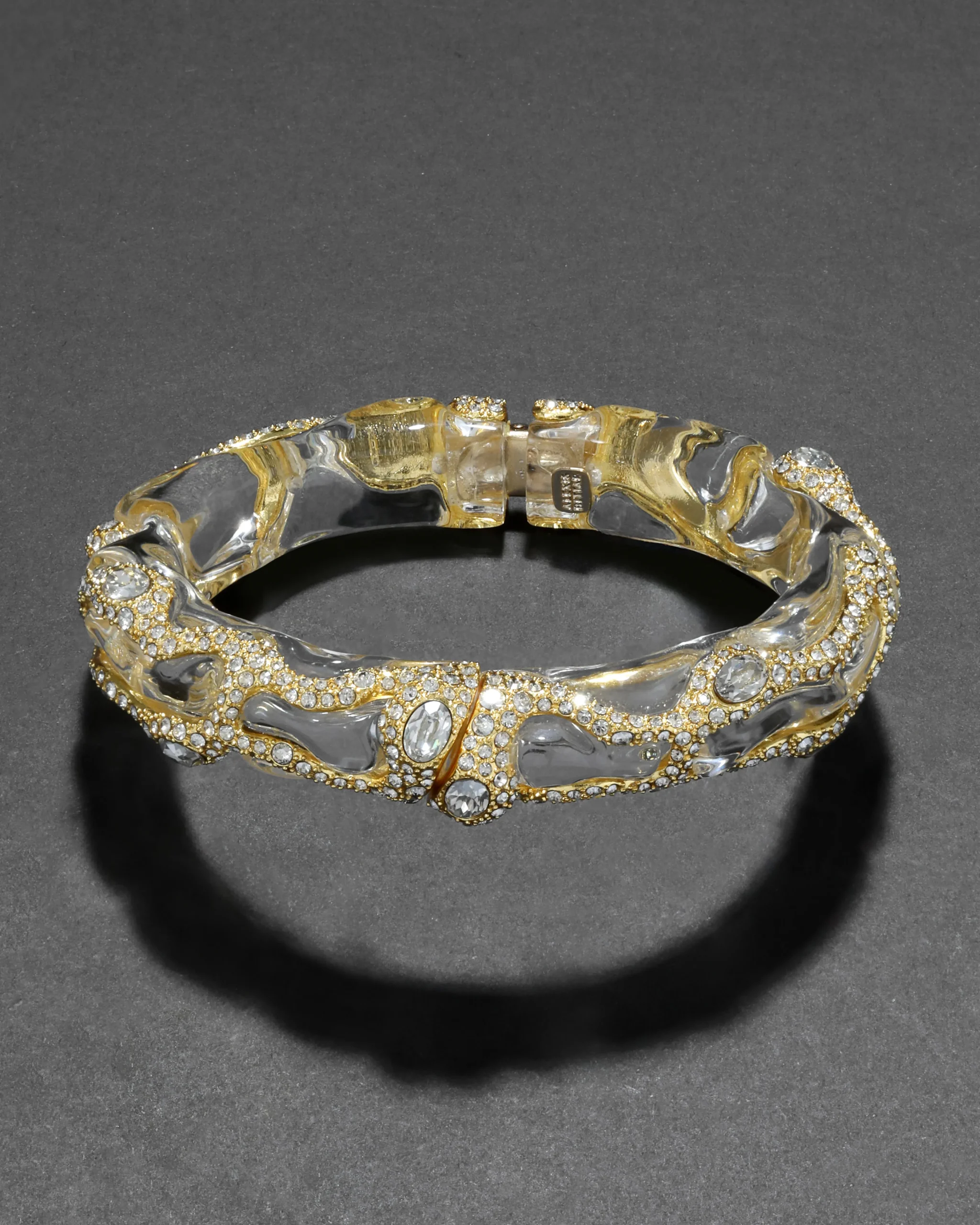 Liquid Lucite Crystal Pave Hinge Bracelet- Clear