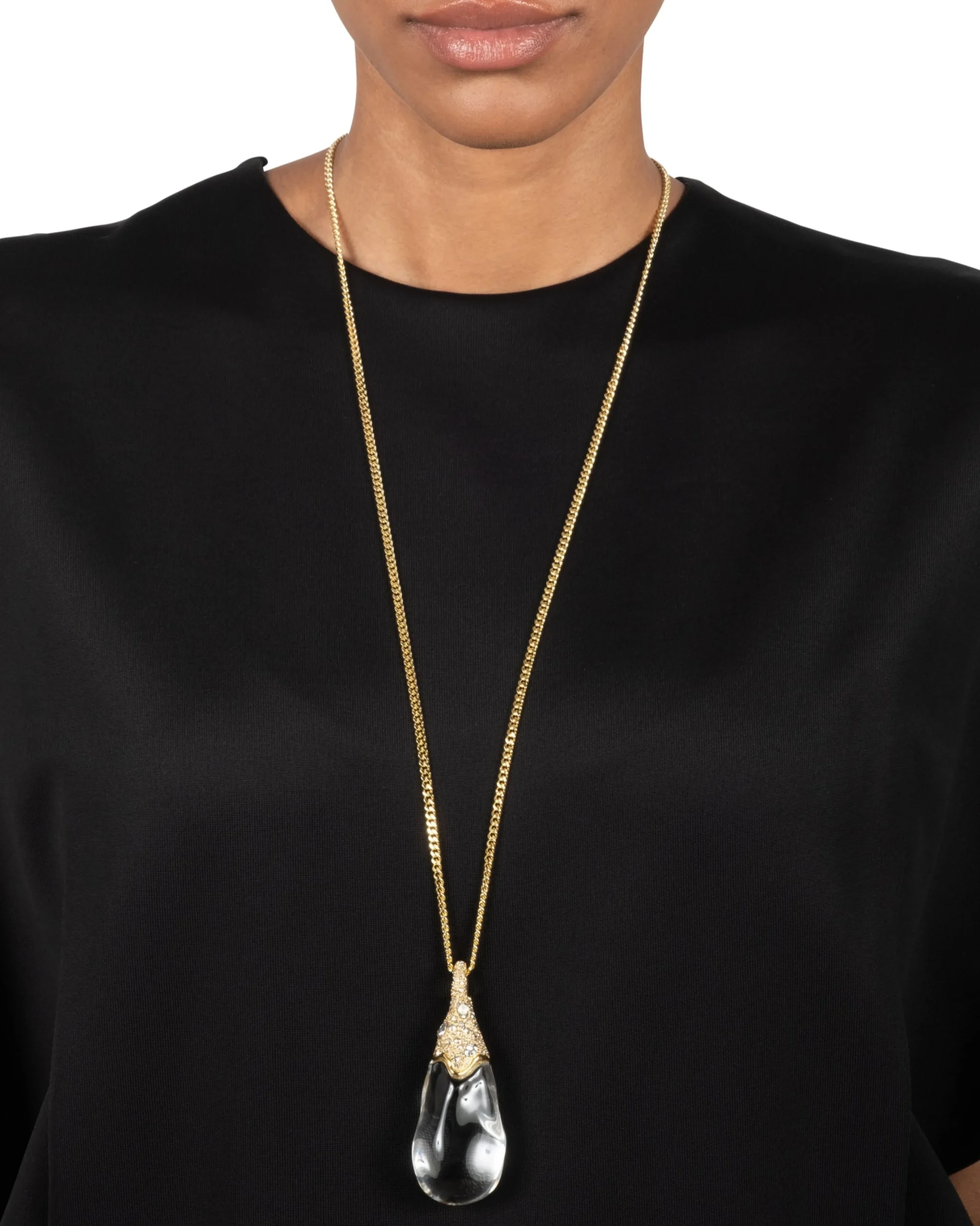 Liquid Lucite Crystal Pavé Teardrop Necklace