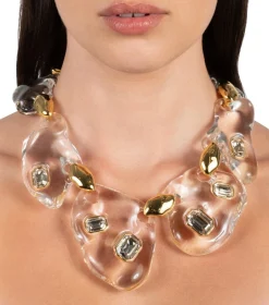 Liquid Lucite Crystal Pebble Necklace- Clear