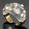 Liquid Lucite Freshwater Pearl and Crystal Hinge Cuff Bracelet