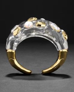 Liquid Lucite Freshwater Pearl and Crystal Hinge Cuff Bracelet