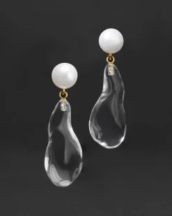 Liquid Lucite Freshwater Pearl Drop Earring- Clear