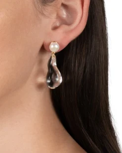 Liquid Lucite Freshwater Pearl Drop Earring- Clear