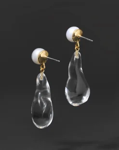 Liquid Lucite Freshwater Pearl Drop Earring- Clear
