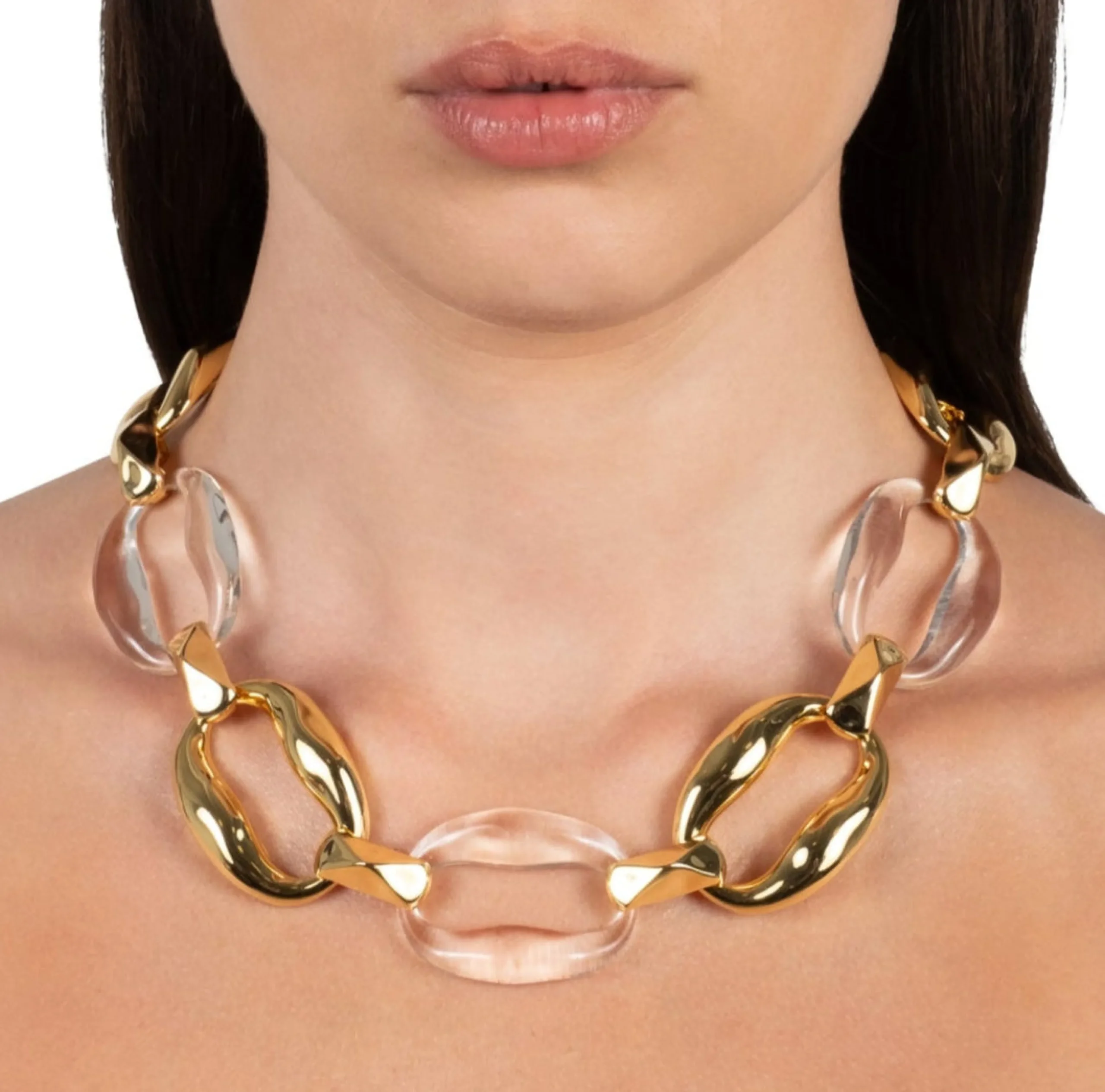 Liquid Lucite Gold Link Necklace- Clear