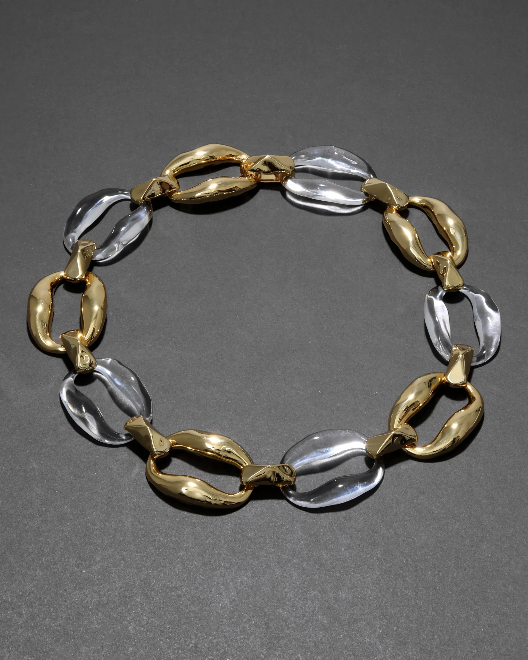 Liquid Lucite Gold Link Necklace- Clear
