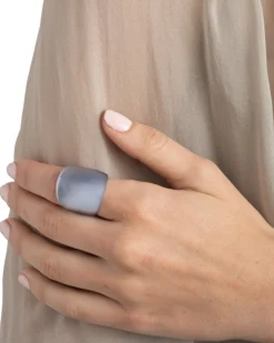 Lucite Block Ring- Steel Blue