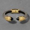 Lucite Brutalist Black Obsidian Hinge Bracelet- Warm Grey