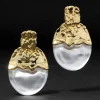 Lucite Brutalist Gilded Disc Clip Earring- Silver