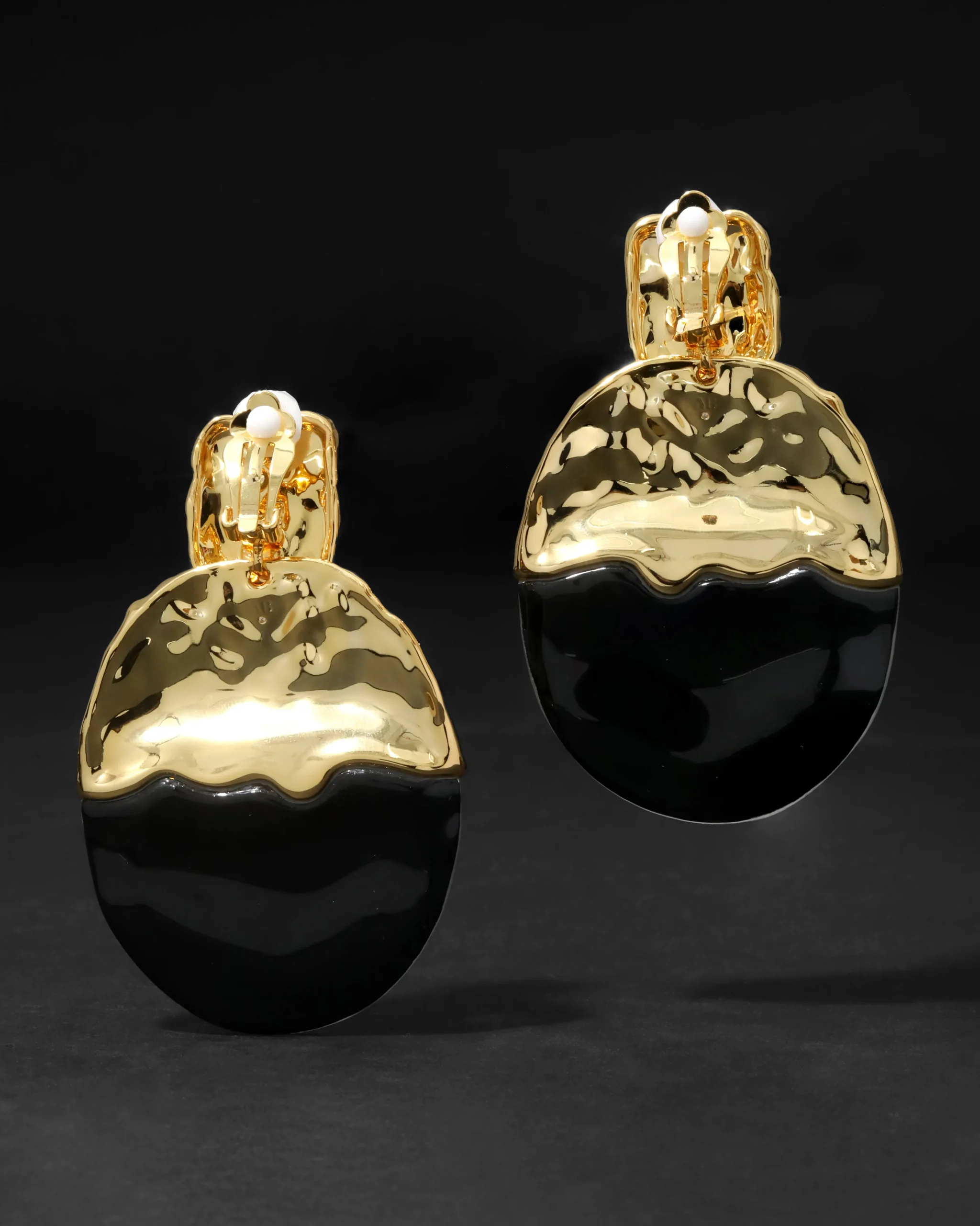 Lucite Brutalist Gilded Disc Clip Earring- Silver