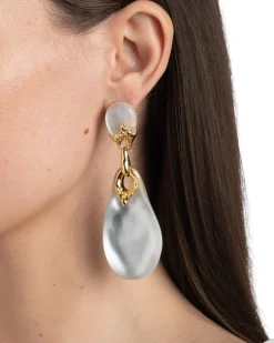 Lucite Brutalist Large Drop Post Earring- Silver