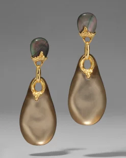 Lucite Brutalist Large Drop Post Earring- Warm Grey