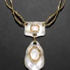 Lucite Brutalist White Mother of Pearl Doublet Necklace- Silver