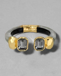 Lucite Crystal Capped Hinge Bracelet- Sage