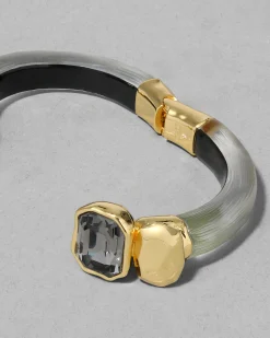 Lucite Crystal Capped Hinge Bracelet- Sage
