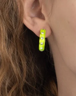 Lucite Crystal Hoop Earring- Fluorescent Yellow