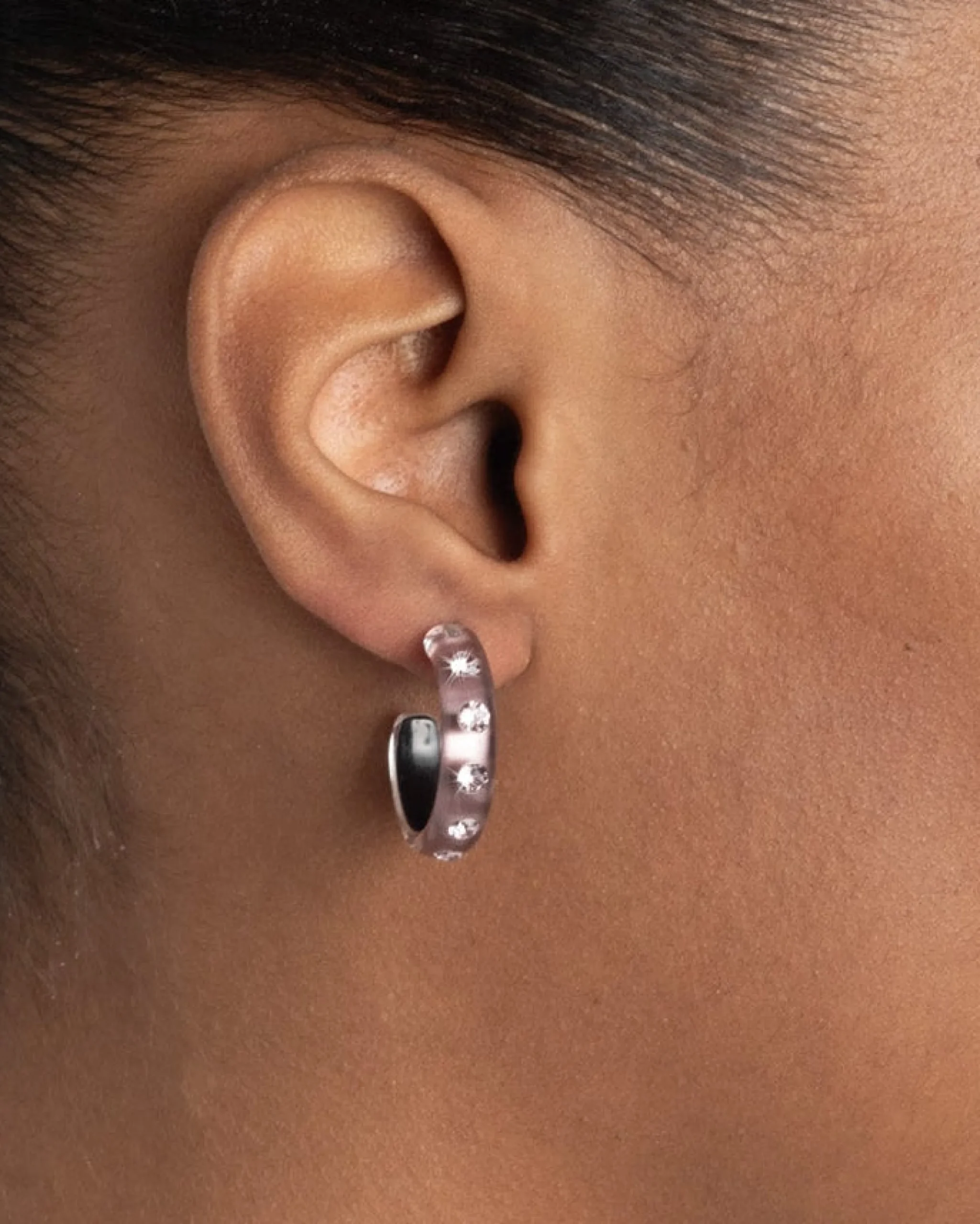 Lucite Crystal Hoop Earring- Dusty Rose