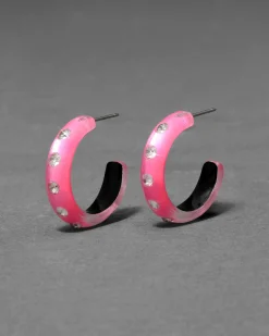 Lucite Crystal Hoop Earring- Neon Pink