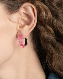 Lucite Crystal Hoop Earring- Neon Pink