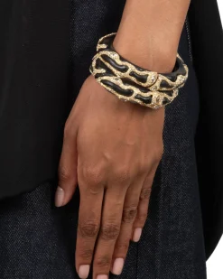 Lucite Crystal Pave Hinge Bracelet- Black