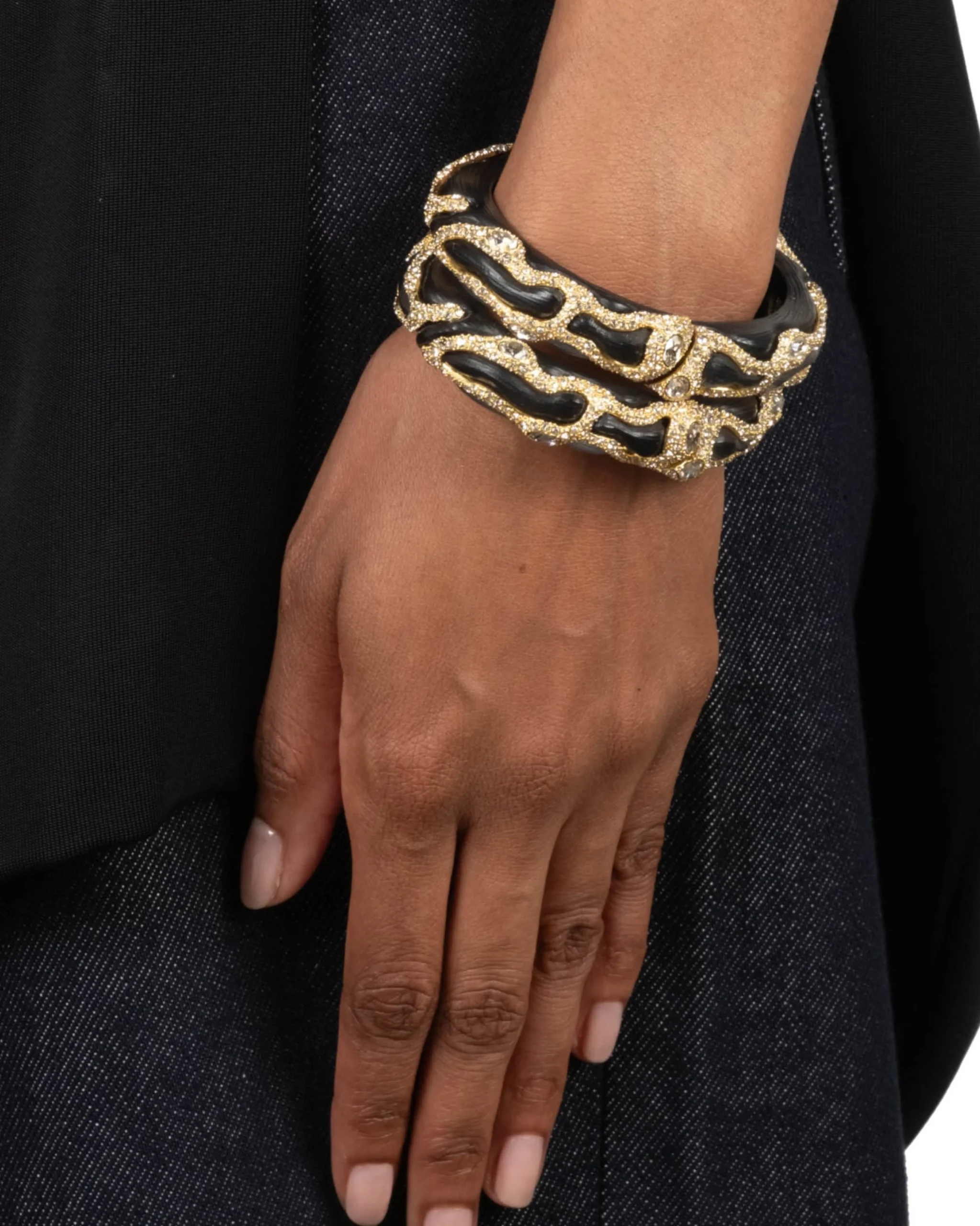 Lucite Crystal Pave Hinge Bracelet- Black