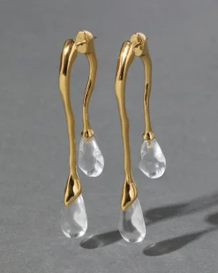 Lucite Gold Front Back Double Drop Earring- Clear