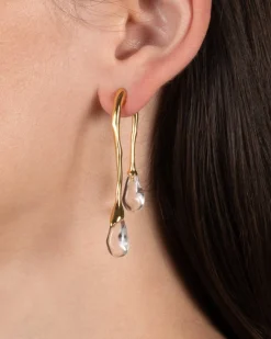 Lucite Gold Front Back Double Drop Earring- Clear