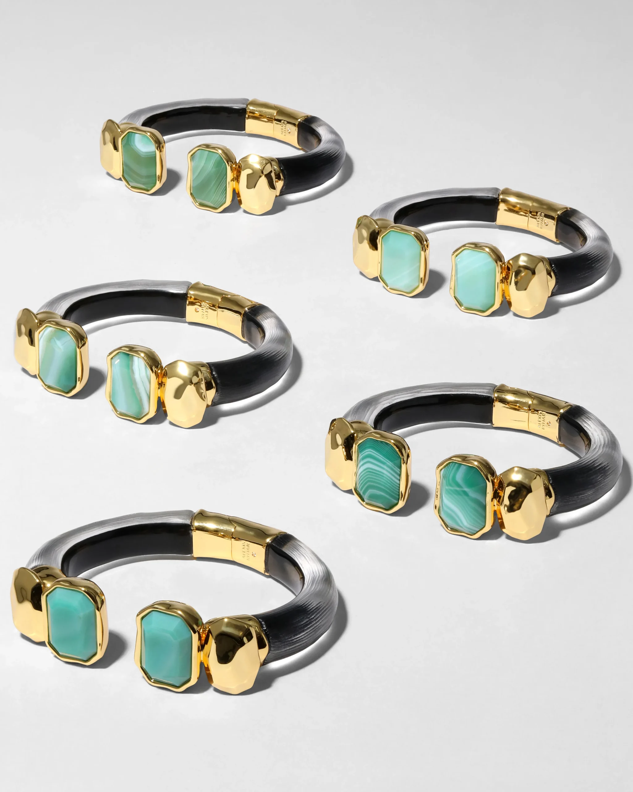 Lucite Green Agate Capped Hinge Bracelet- Black