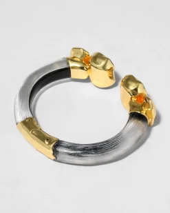 Lucite Green Agate Capped Hinge Bracelet- Black