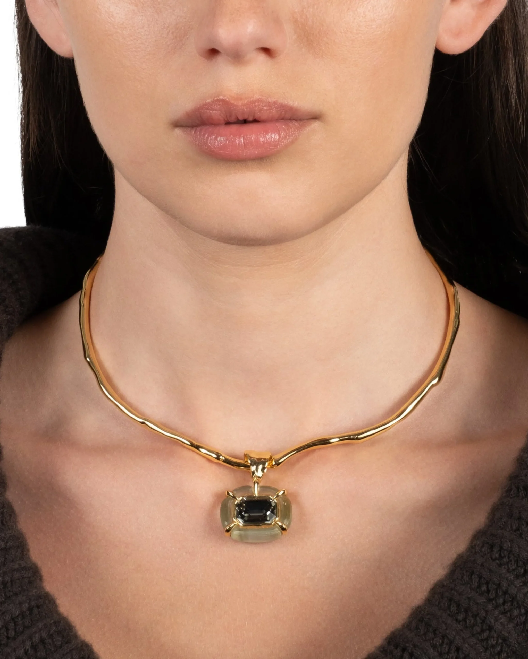 Lucite Jeweled Crystal Collar Necklace- Sage
