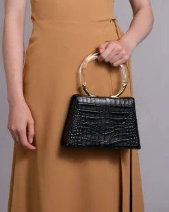 Lucite Quad Handbag - Black Croc