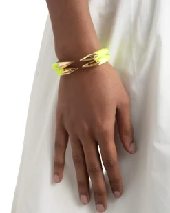 Mirrored Pyramid Brake Hinge Bracelet- Fluorescent Yellow