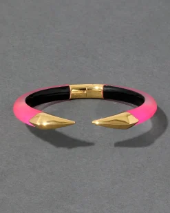 Mirrored Pyramid Lucite Brake Hinge Bracelet - Neon Pink