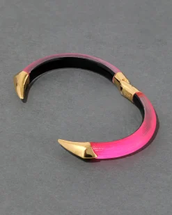 Mirrored Pyramid Lucite Brake Hinge Bracelet - Neon Pink